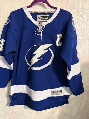 NHL & Reebok Blue and White # 91 Stamkos Jersey, Tampa Bay Lightning, Laces